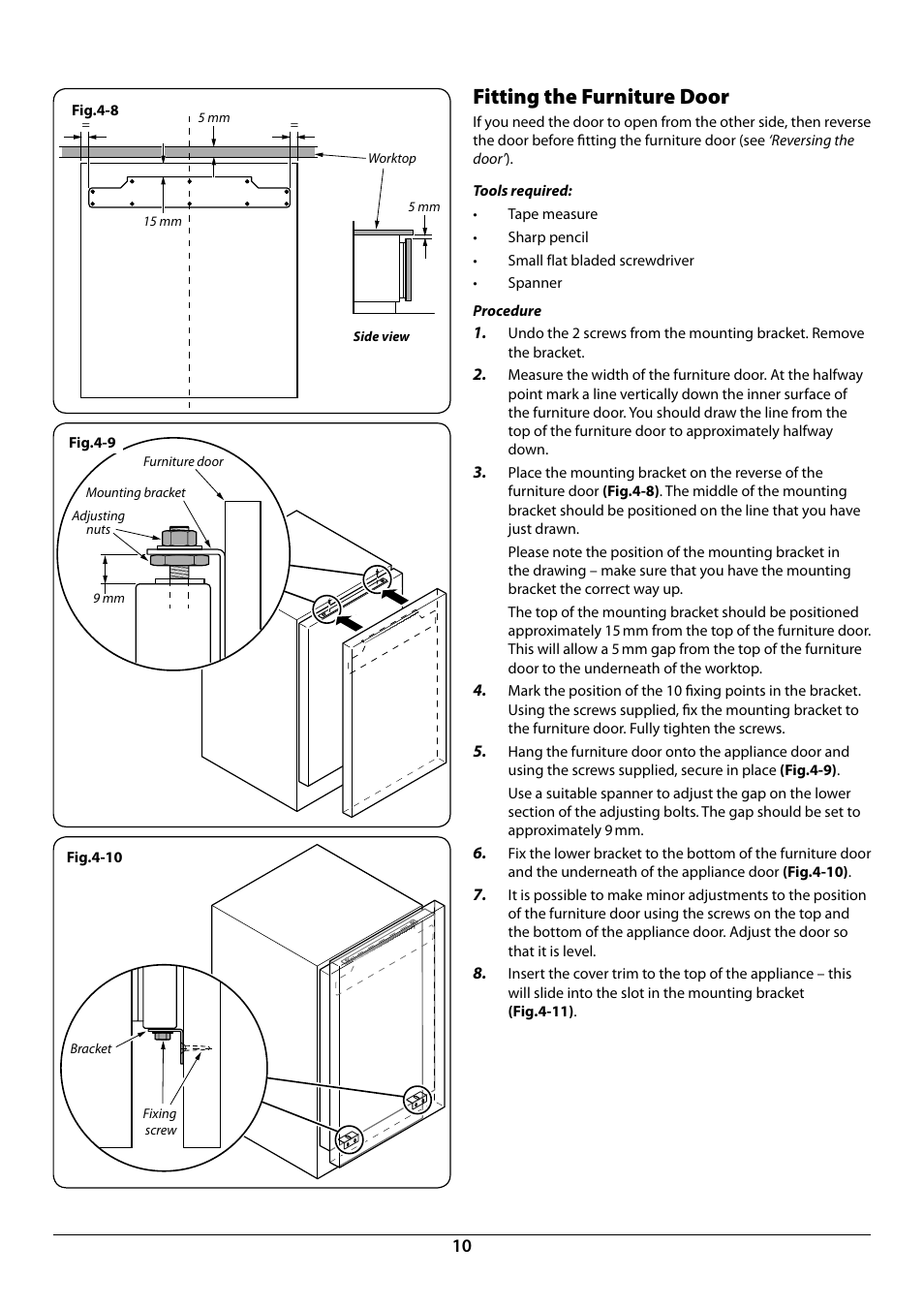 Fitting the furniture door | Rangemaster U110120 - 01A User Manual | Page 12 / 20