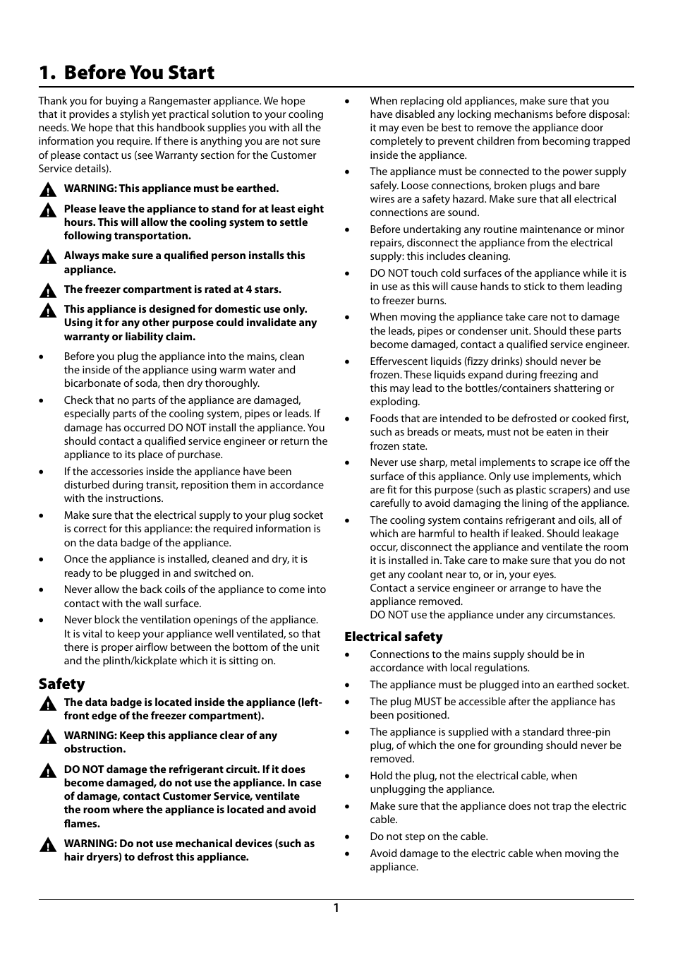 Before you start, Safety | Rangemaster U110120 - 01A User Manual | Page 3 / 20