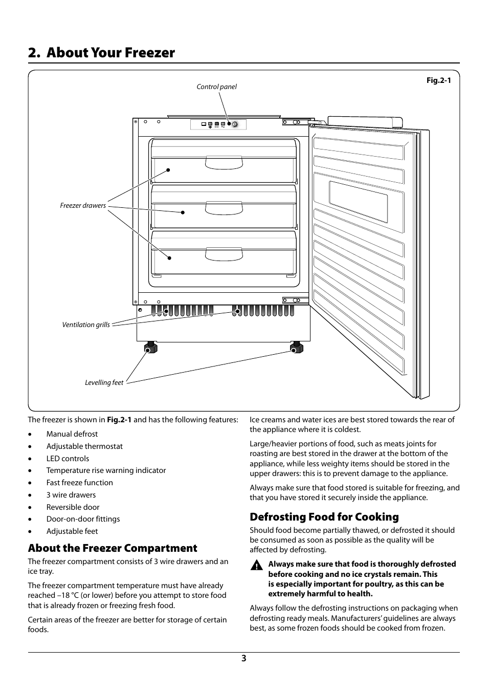 About your freezer, About the freezer compartment, Defrosting food for cooking | Rangemaster U110120 - 01A User Manual | Page 5 / 20