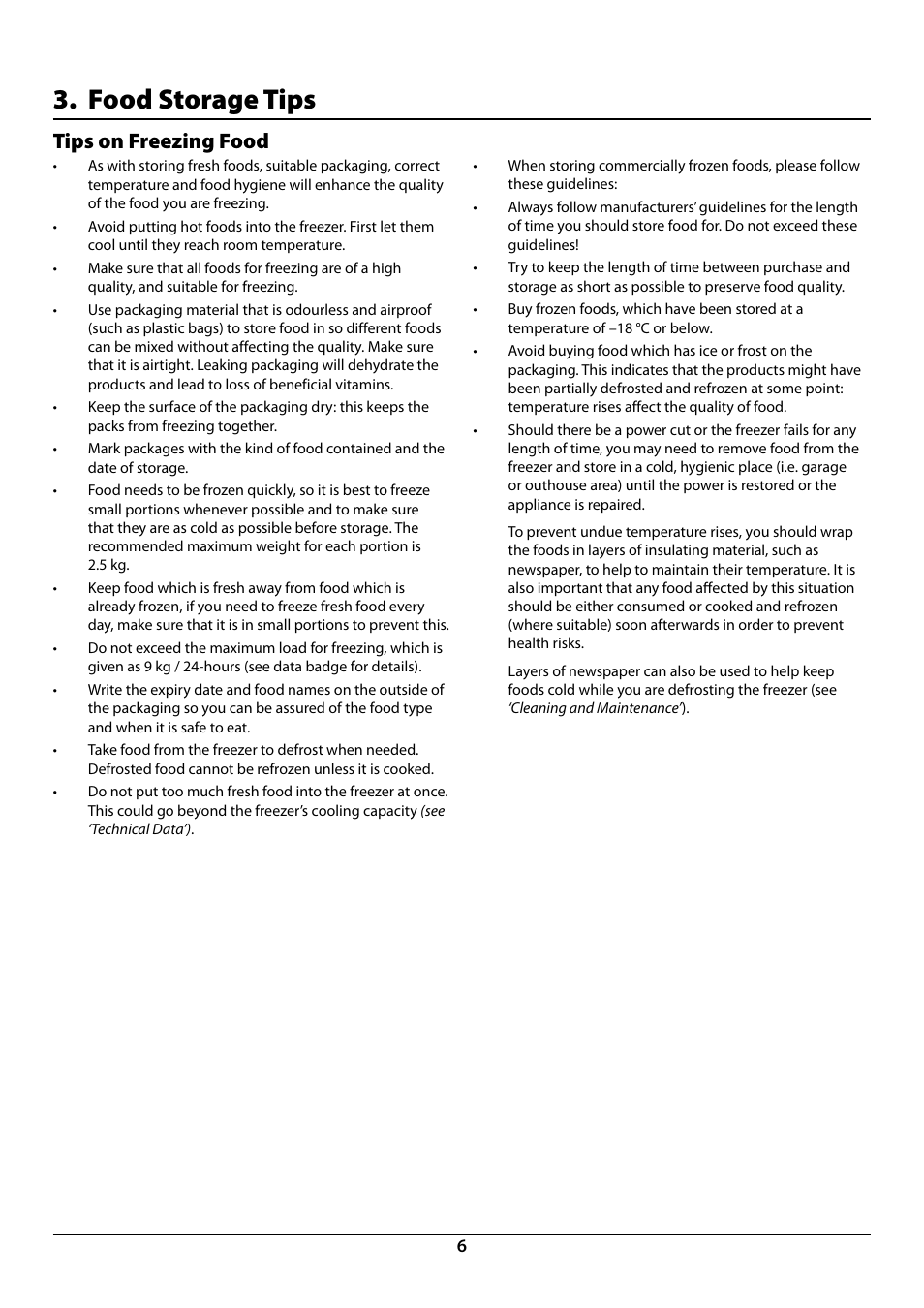 Food storage tips, Tips on freezing food | Rangemaster U110120 - 01A User Manual | Page 8 / 20
