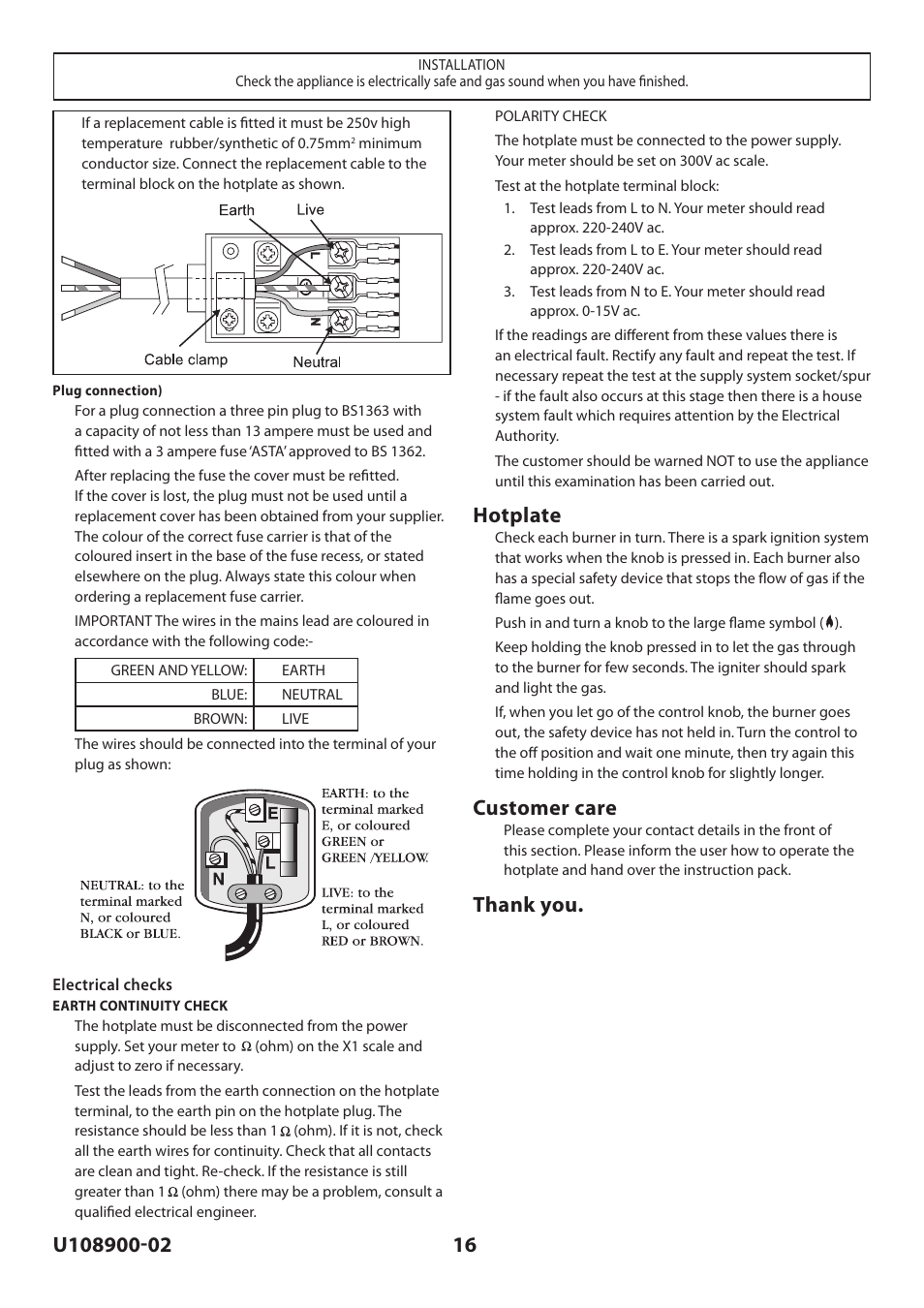 Hotplate, Customer care | Rangemaster Toledo FS Hob User Manual | Page 16 / 24