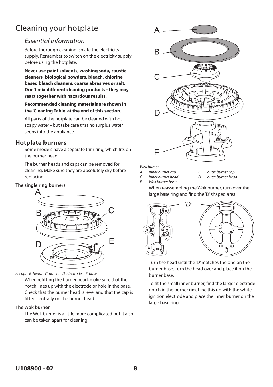 Cleaning your hotplate, Essential information, Hotplate burners | Rangemaster Toledo FS Hob User Manual | Page 8 / 24