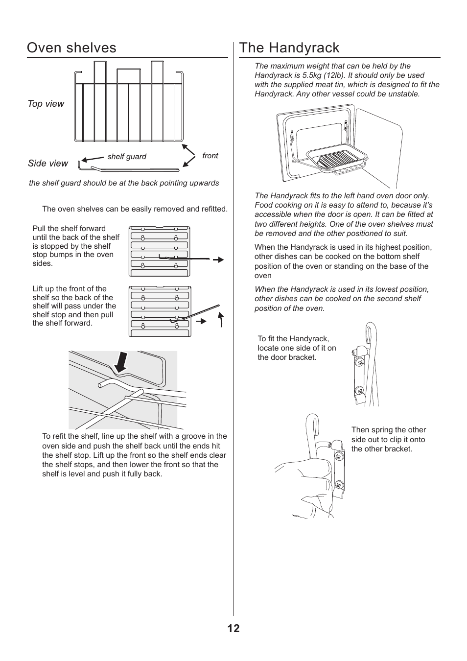 Oven shelves, The handyrack | Rangemaster CLASSIC 110 GAS FSD User Manual | Page 12 / 28