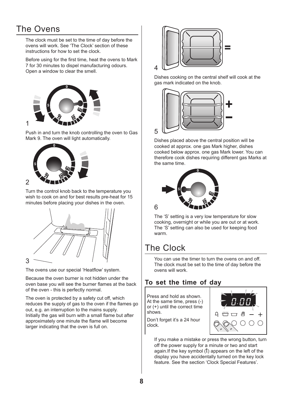 The ovens, The clock | Rangemaster CLASSIC 110 GAS FSD User Manual | Page 8 / 28