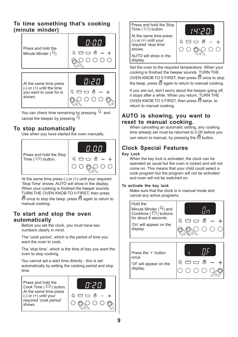 9to time something that’s cooking (minute minder), Clock special features | Rangemaster CLASSIC 110 GAS FSD User Manual | Page 9 / 28