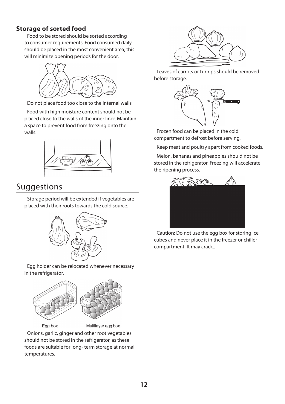 Suggestions, 12 storage of sorted food | Rangemaster U109100 - 02 User Manual | Page 12 / 24