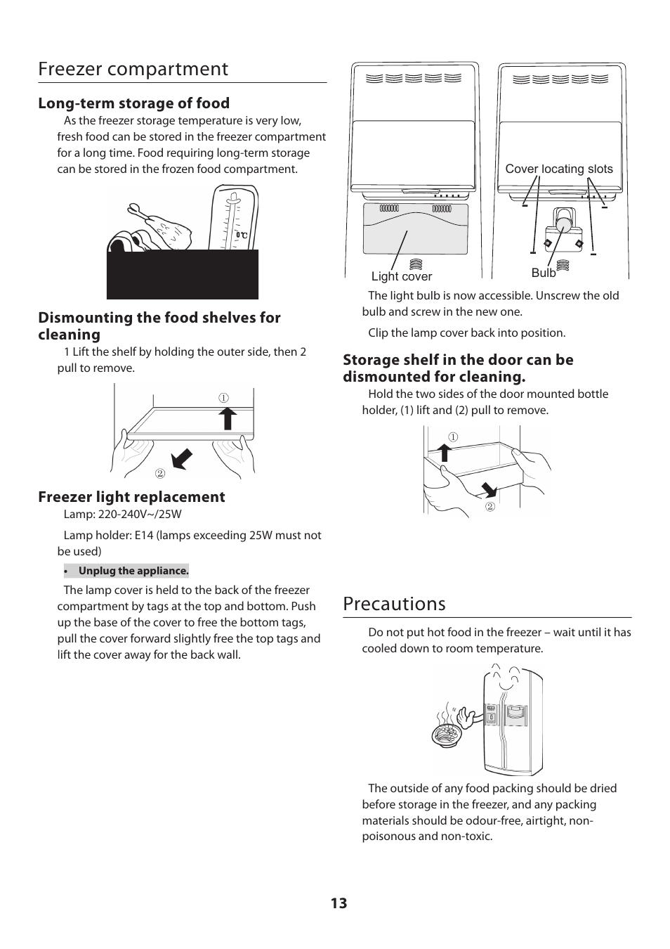 Freezer compartment, Precautions | Rangemaster U109100 - 02 User Manual | Page 13 / 24