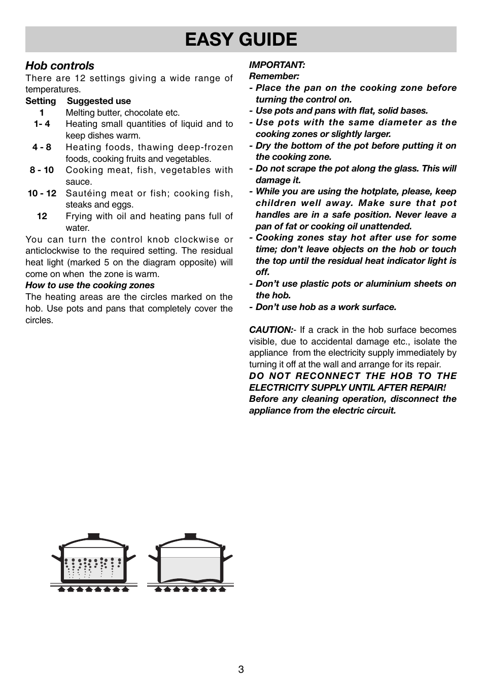 Easy guide | Rangemaster Ceramic Hob User Manual | Page 3 / 8