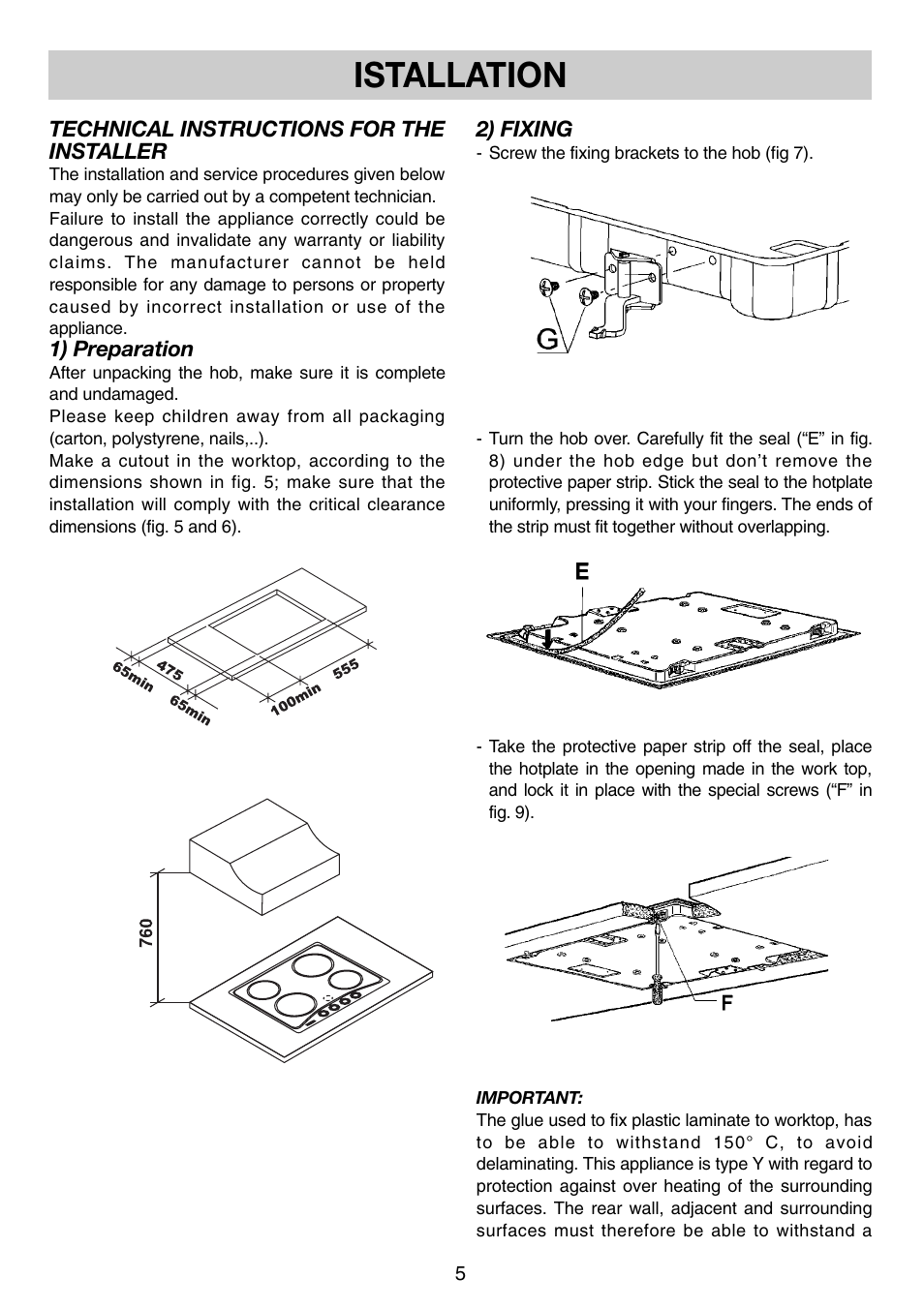 Istallation | Rangemaster Ceramic Hob User Manual | Page 5 / 8