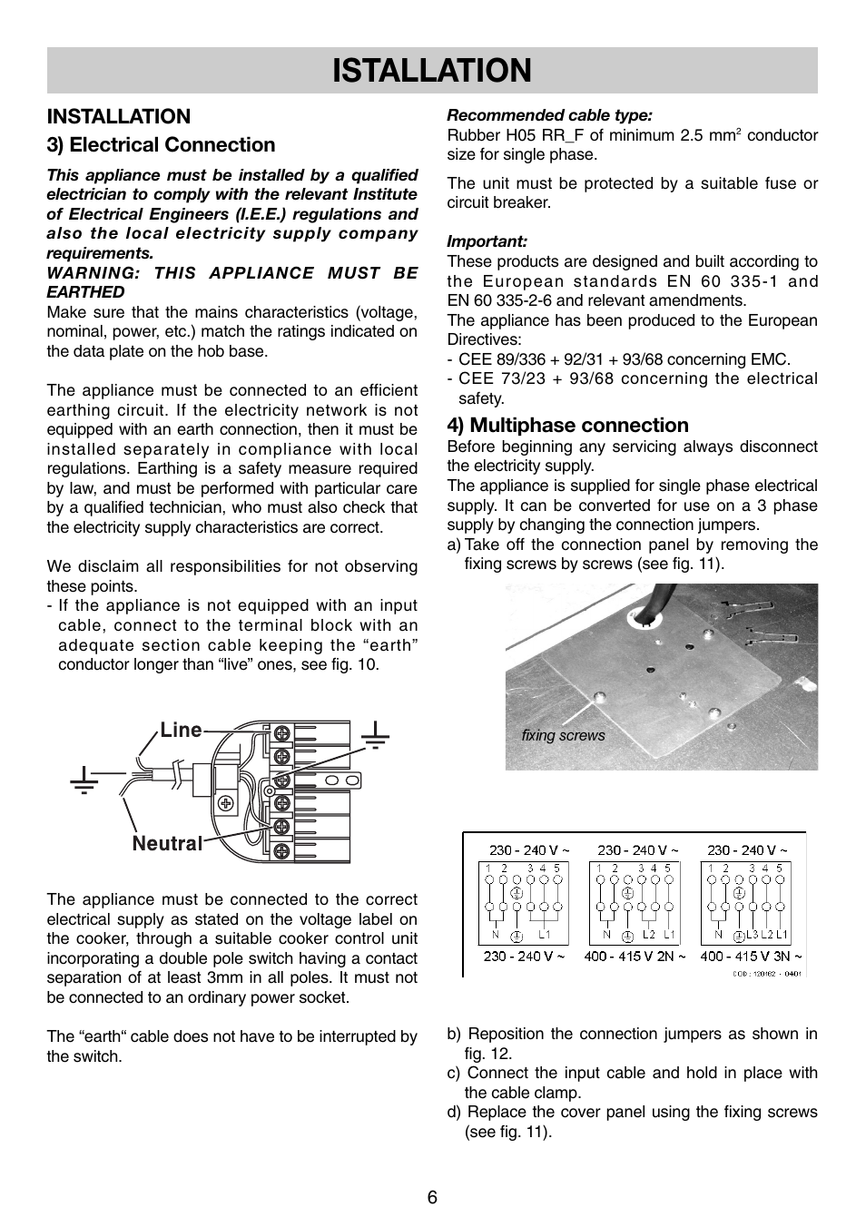 Istallation | Rangemaster Ceramic Hob User Manual | Page 6 / 8