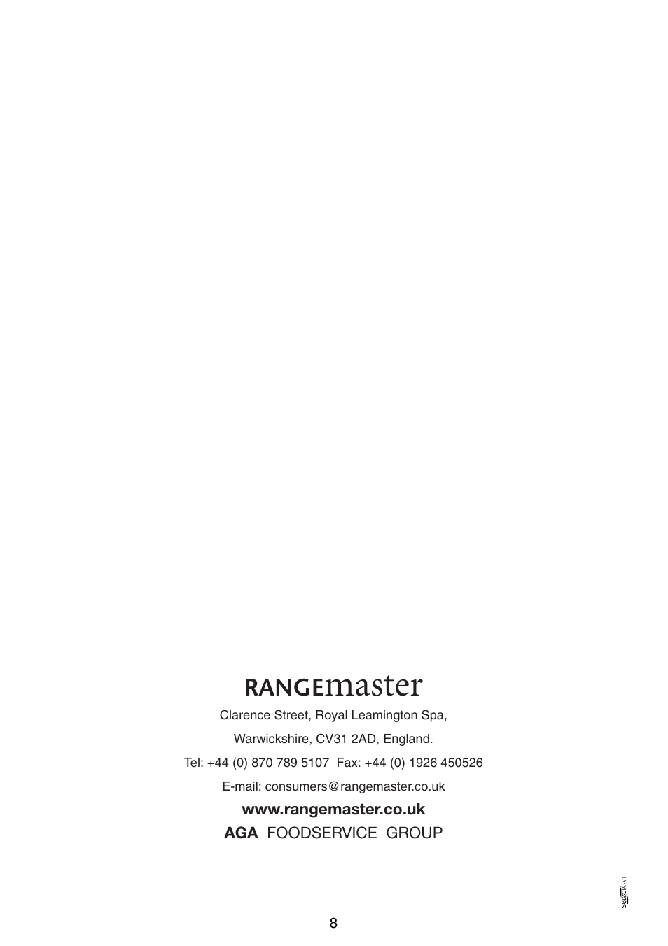 Master, Range | Rangemaster Ceramic Hob User Manual | Page 8 / 8