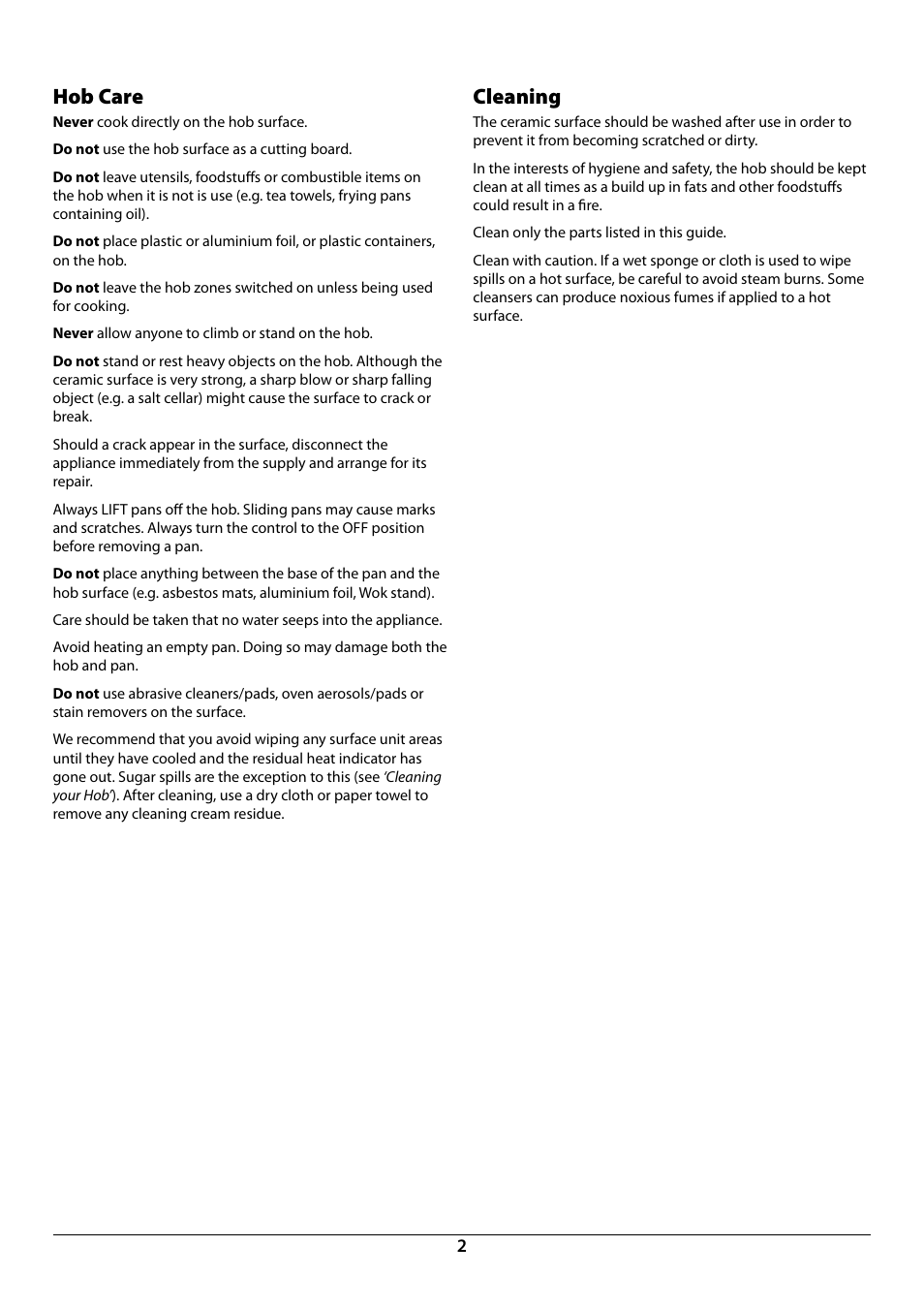 Hob care, Cleaning | Rangemaster RC77 User Manual | Page 4 / 20