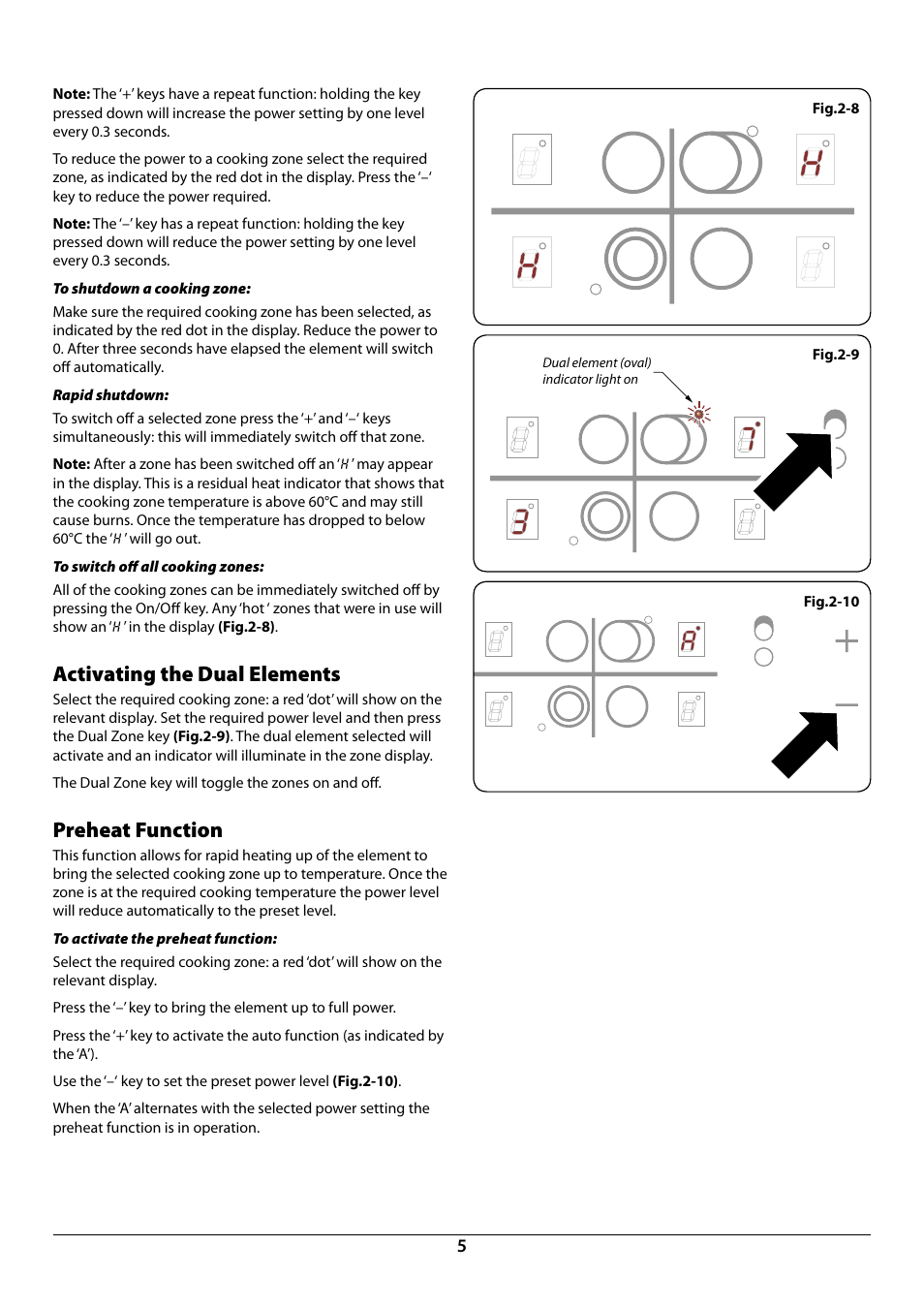 Activating the dual elements, Preheat function | Rangemaster RC77 User Manual | Page 7 / 20