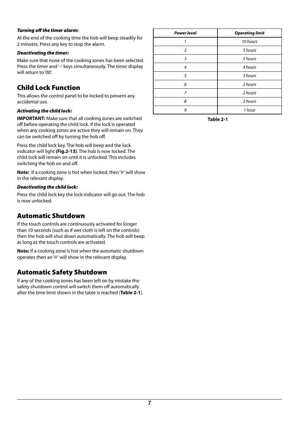 Child lock function, Automatic shutdown, Automatic safety shutdown | Rangemaster RC77 User Manual | Page 9 / 20