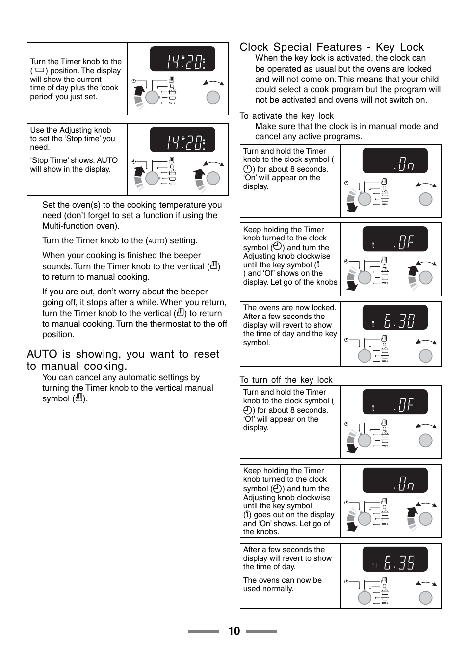 Clock special features - key lock | Rangemaster 90 User Manual | Page 10 / 40