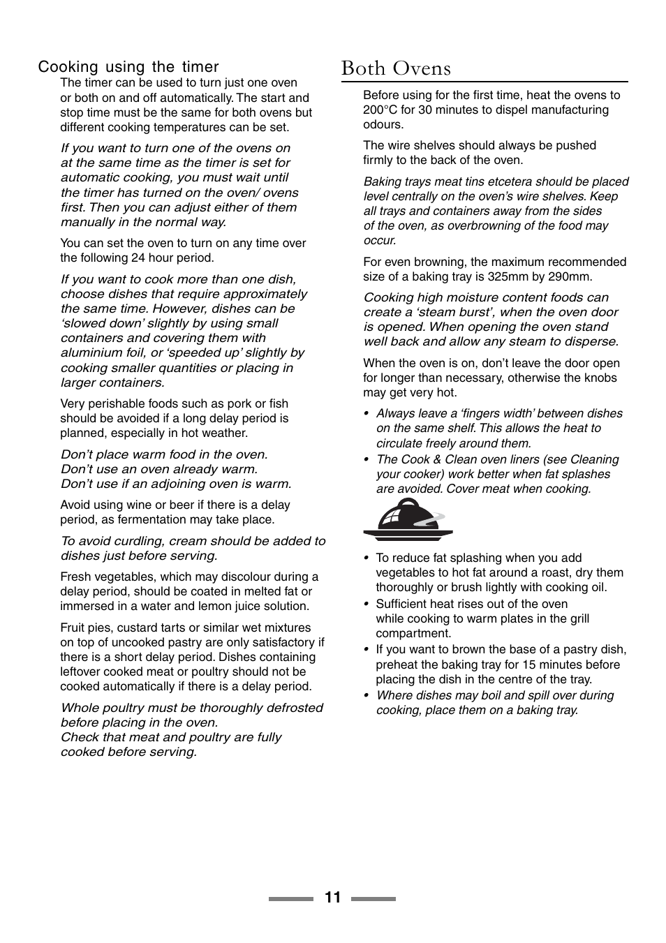 Both ovens, 11 cooking using the timer | Rangemaster 90 User Manual | Page 11 / 40