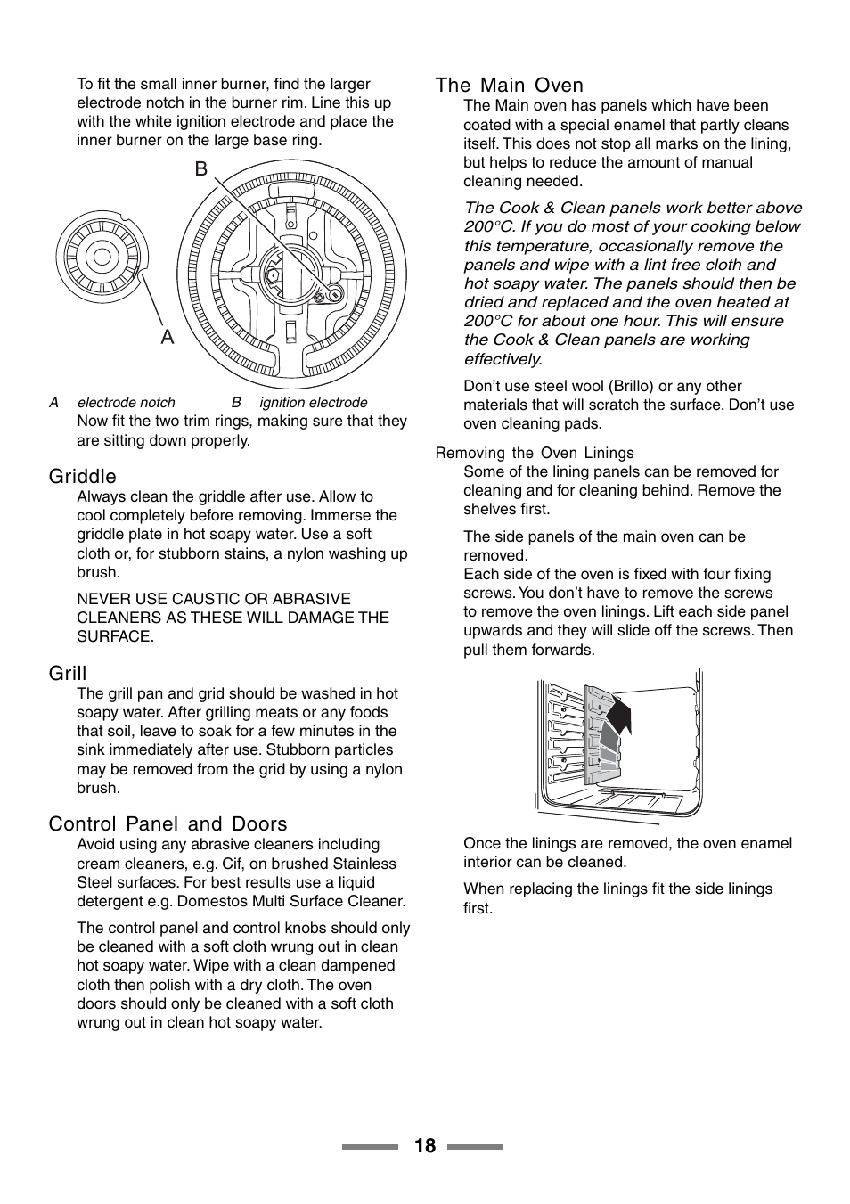 Griddle, Grill, Control panel and doors | The main oven | Rangemaster 90 User Manual | Page 18 / 40