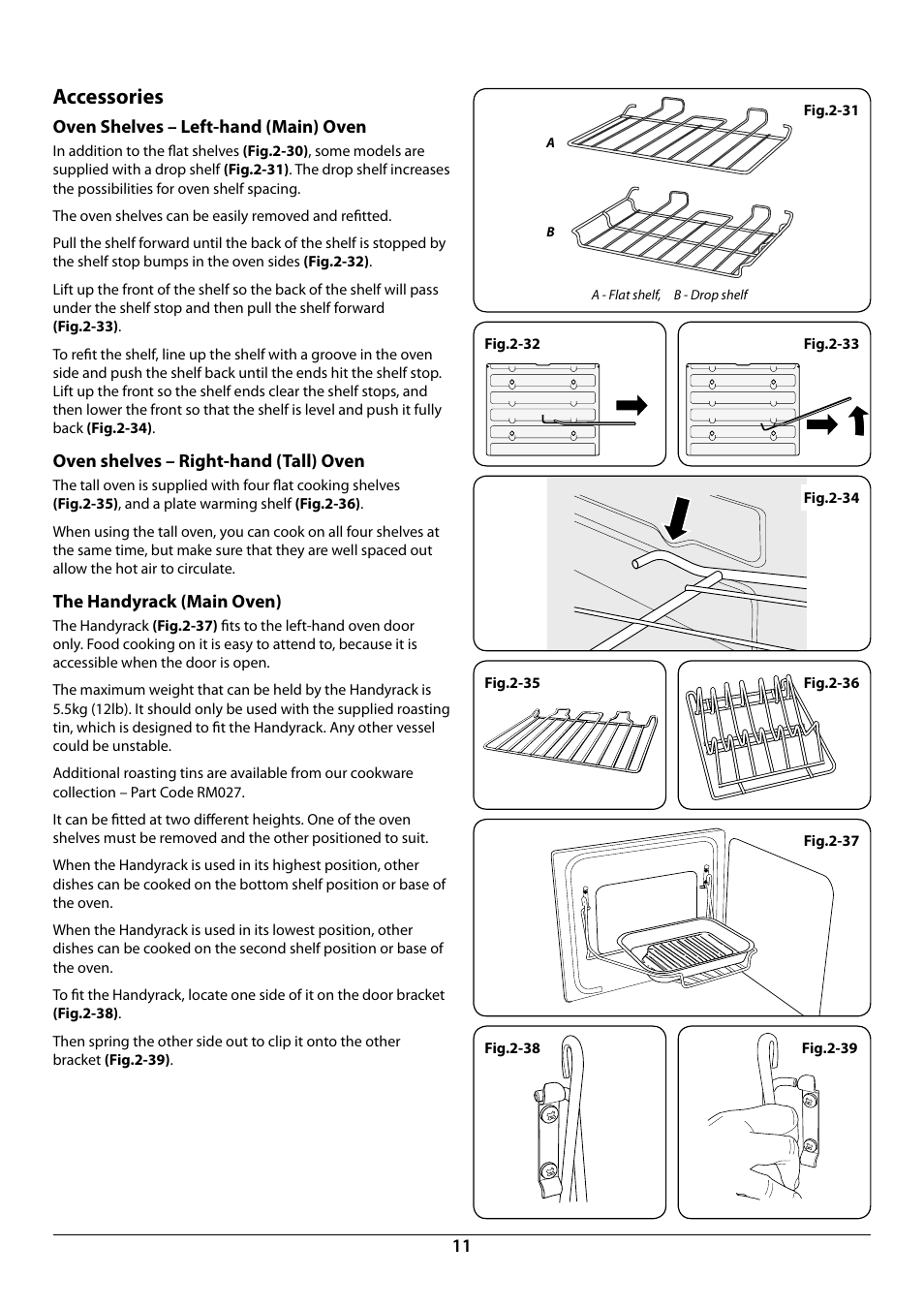 Accessories, Oven shelves – left-hand (main) oven, Oven shelves – right-hand (tall) oven | The handyrack (main oven) | Rangemaster Elan 90 Induction Cooker U109987 - 01 User Manual | Page 13 / 36