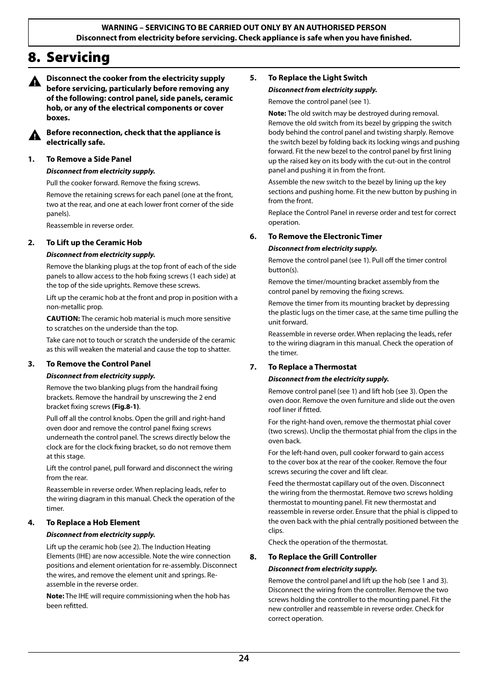 Servicing | Rangemaster Elan 90 Induction Cooker U109987 - 01 User Manual | Page 26 / 36