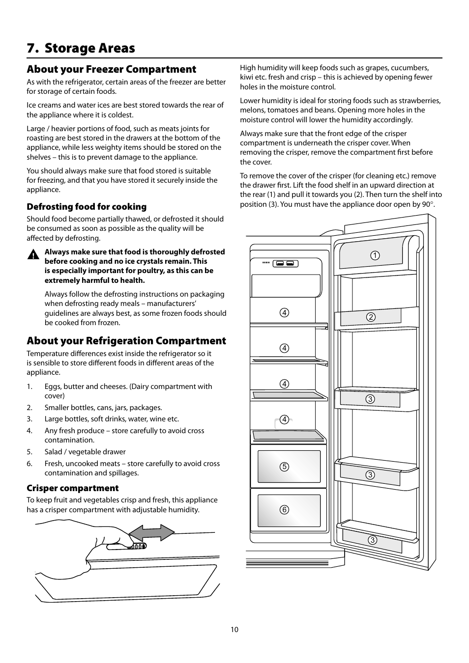 Storage areas, About your freezer compartment, About your refrigeration compartment | Rangemaster Refrigeration SxS 661 User Manual | Page 12 / 20