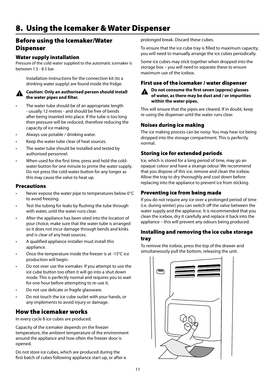 Using the icemaker & water dispenser, Before using the icemaker/water dispenser, How the icemaker works | Rangemaster Refrigeration SxS 661 User Manual | Page 13 / 20