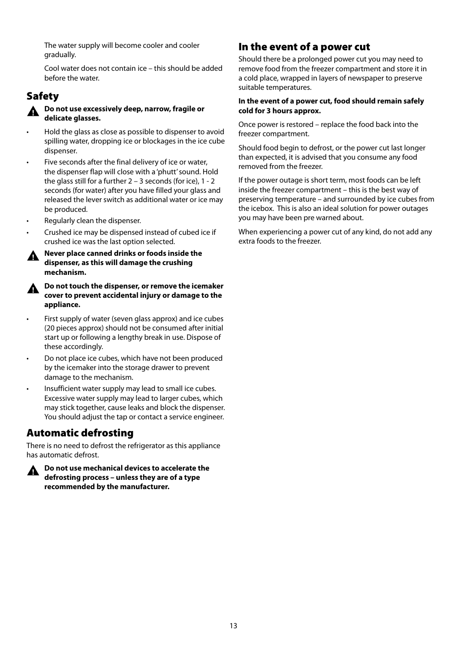 Safety, Automatic defrosting | Rangemaster Refrigeration SxS 661 User Manual | Page 15 / 20