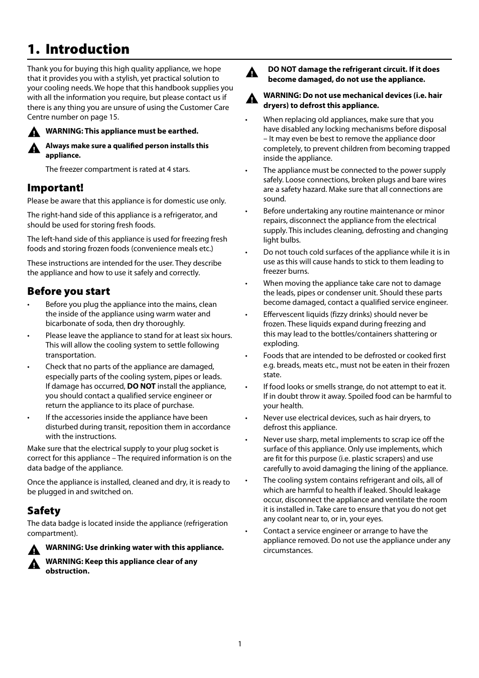 Introduction, Important, Before you start | Safety | Rangemaster Refrigeration SxS 661 User Manual | Page 3 / 20
