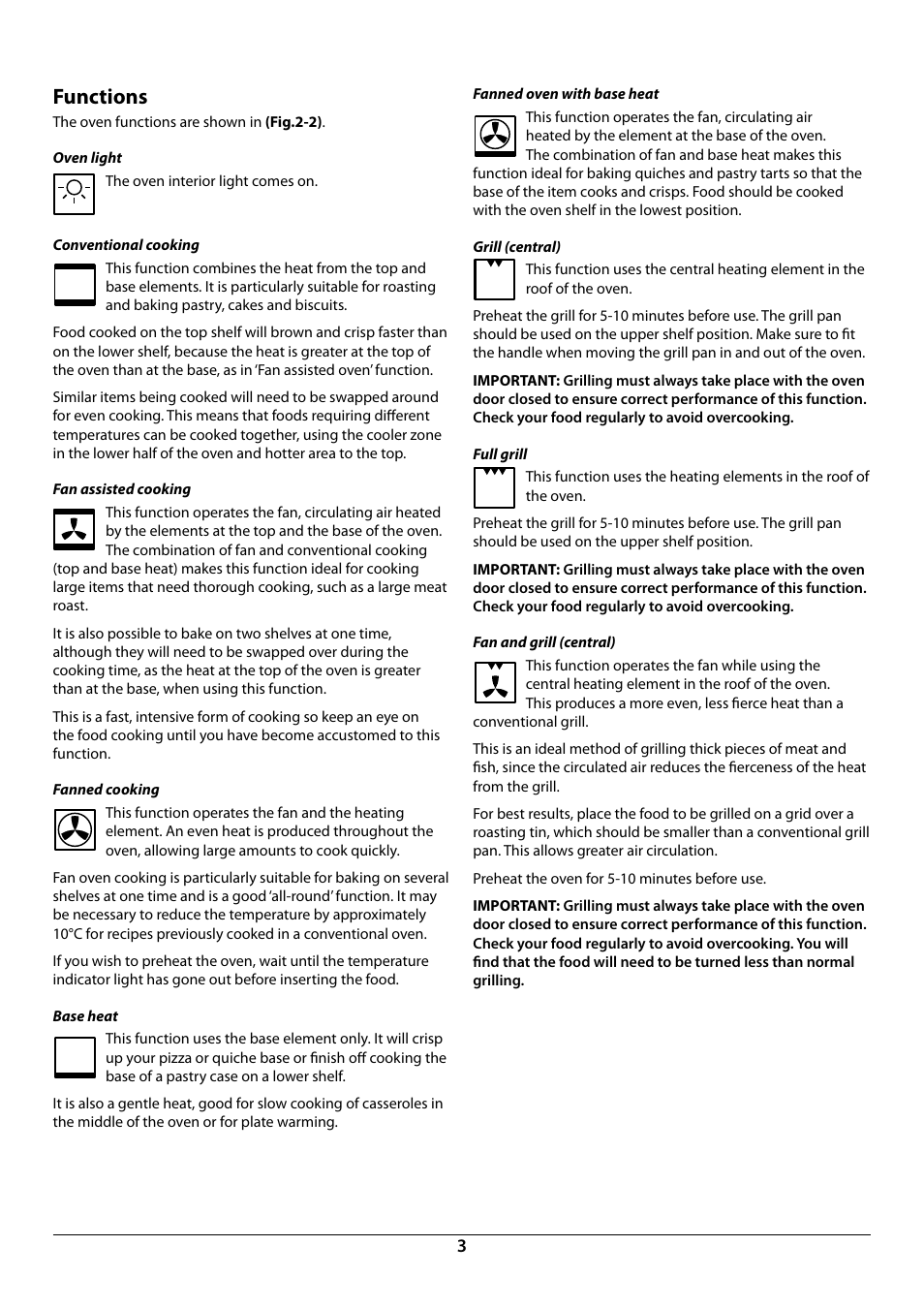 Functions | Rangemaster R609 User Manual | Page 5 / 20