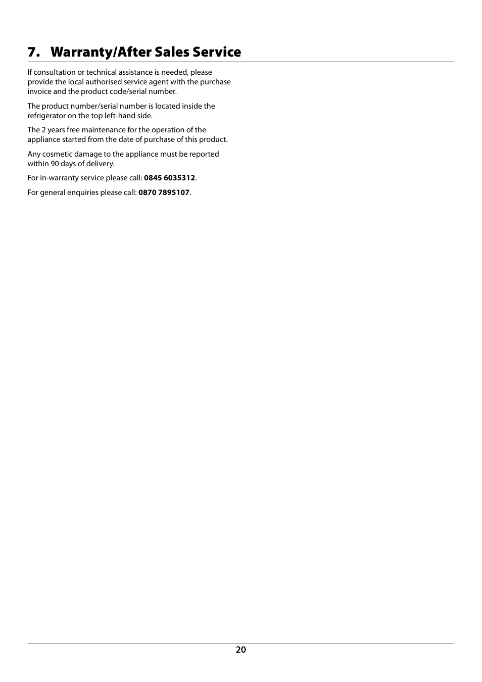 Warranty/after sales service | Rangemaster DxD 910 Refrigerator U109923 - 05 User Manual | Page 22 / 24