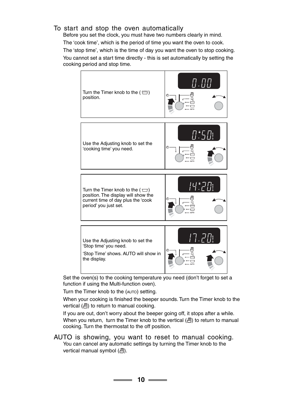 10 to start and stop the oven automatically | Rangemaster ELAN U105510-01 User Manual | Page 10 / 40