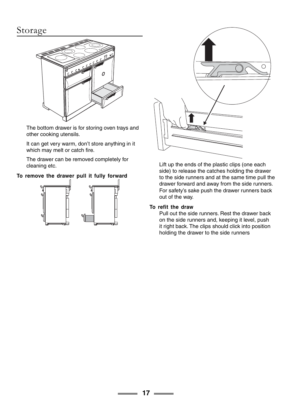 Storage | Rangemaster ELAN U105510-01 User Manual | Page 17 / 40