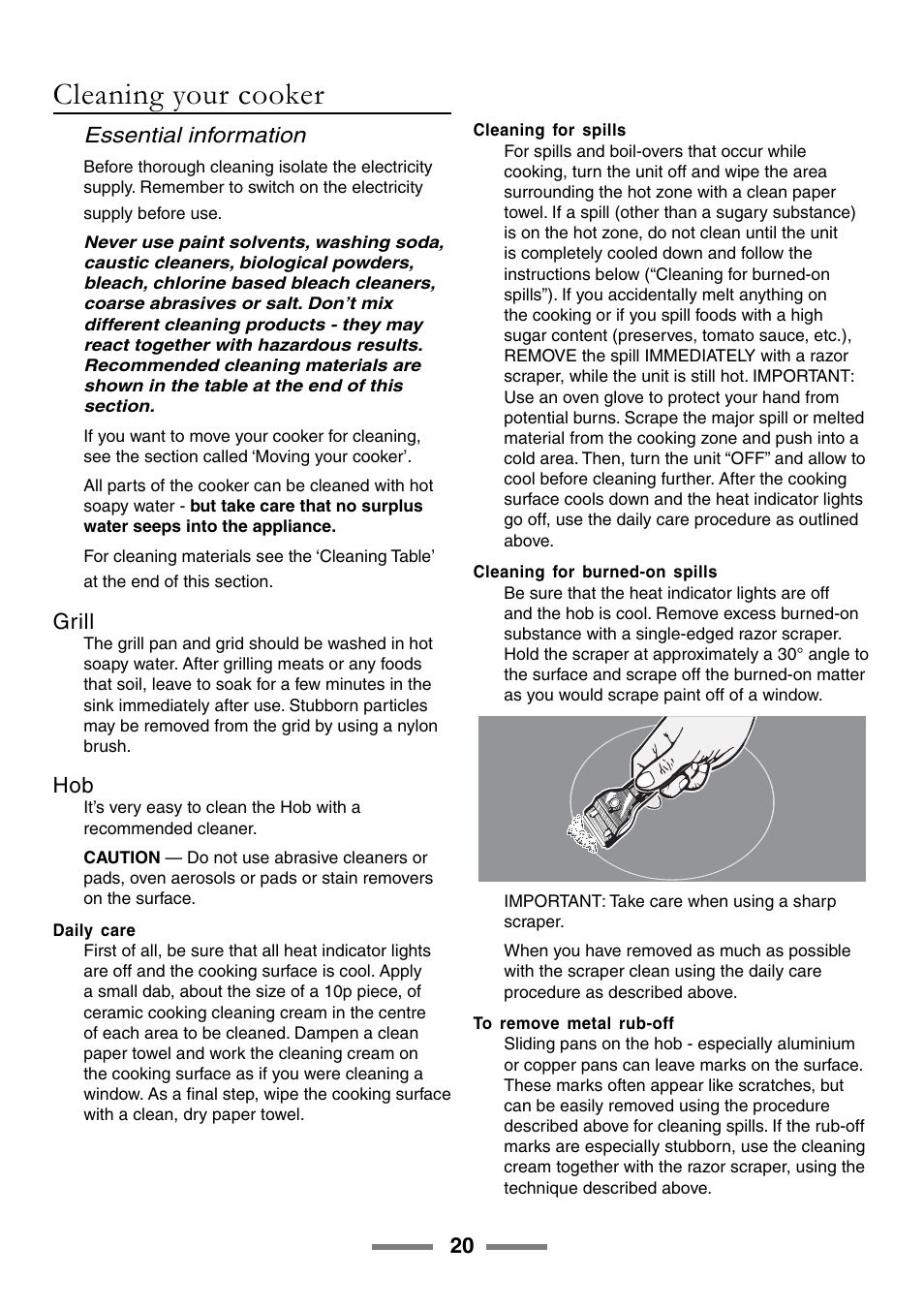 Cleaning your cooker, Essential information, Grill | Rangemaster ELAN U105510-01 User Manual | Page 20 / 40