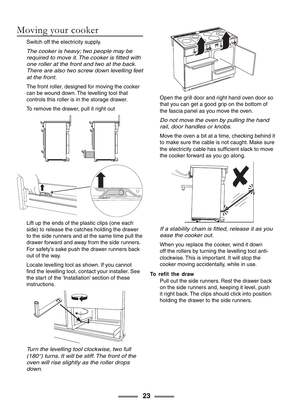 Moving your cooker | Rangemaster ELAN U105510-01 User Manual | Page 23 / 40