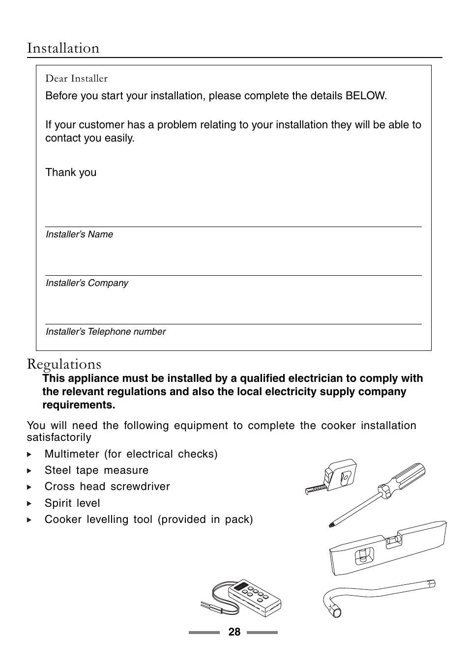 Installation regulations | Rangemaster ELAN U105510-01 User Manual | Page 28 / 40