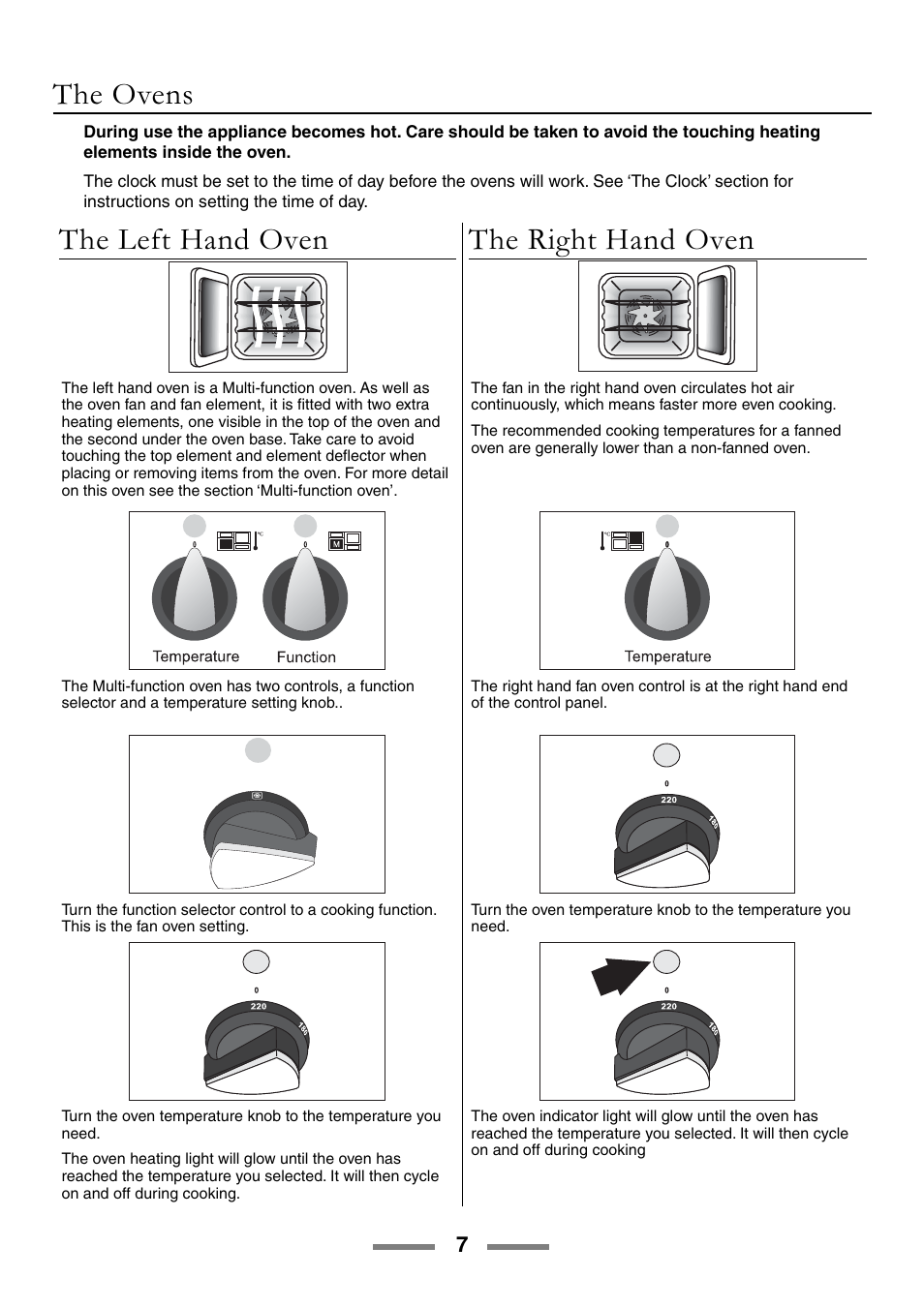 The ovens, The left hand oven the right hand oven | Rangemaster ELAN U105510-01 User Manual | Page 7 / 40