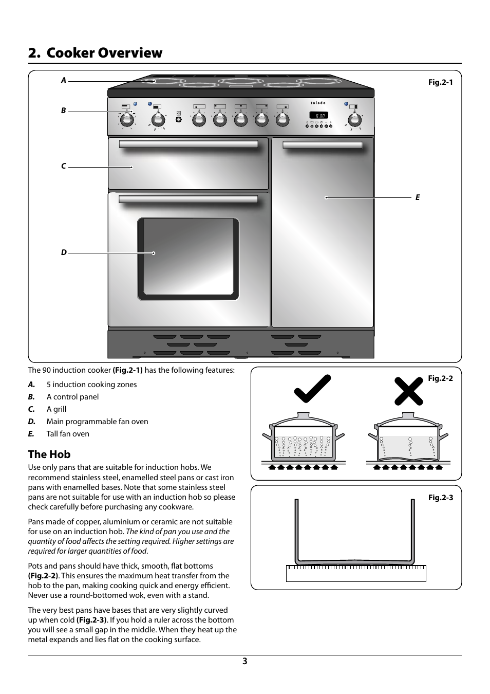 Cooker overview, The hob | Rangemaster Toledo 90 Induction Cooker U109952 - 02 User Manual | Page 5 / 32