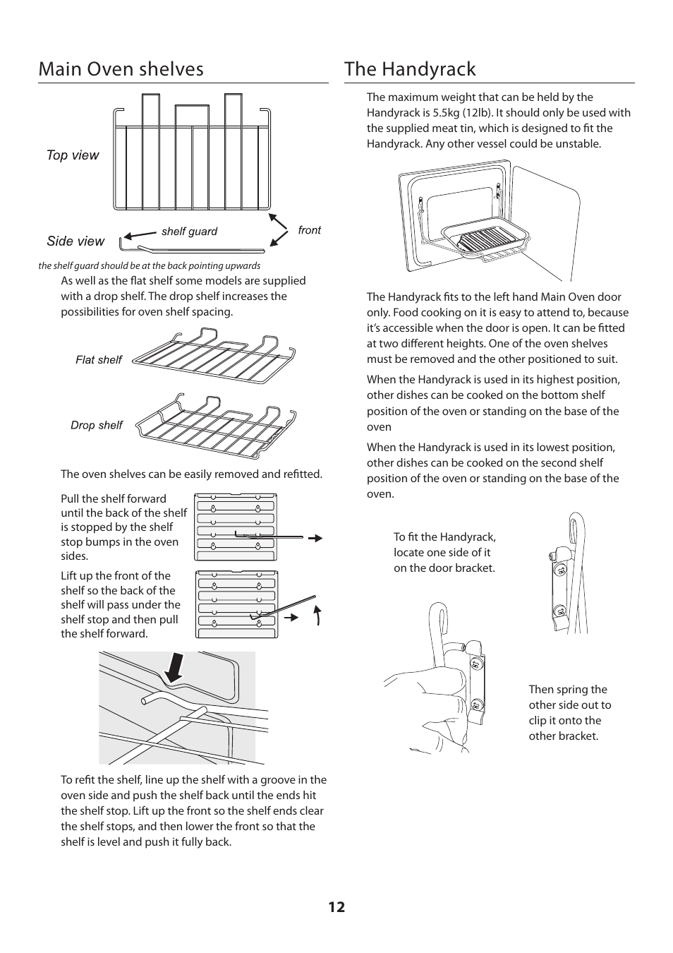 Main oven shelves, The handyrack | Rangemaster DELUXE U109360 - 01 User Manual | Page 12 / 36