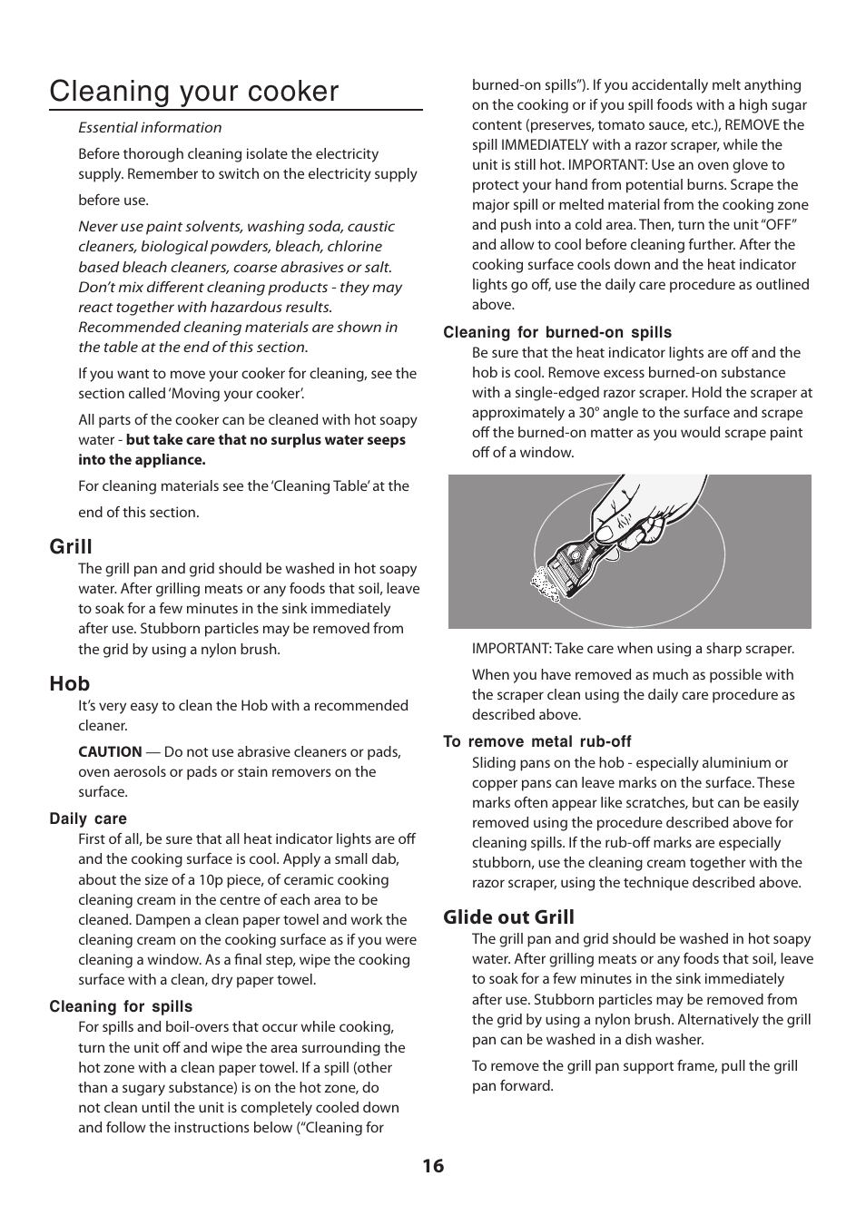 Cleaning your cooker, Grill, Glide out grill | Rangemaster DELUXE U109360 - 01 User Manual | Page 16 / 36