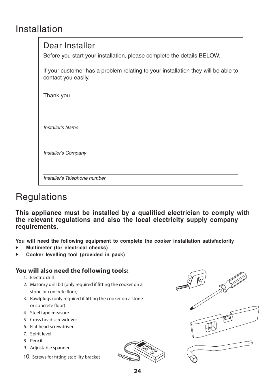 Installation regulations, Dear installer | Rangemaster DELUXE U109360 - 01 User Manual | Page 24 / 36