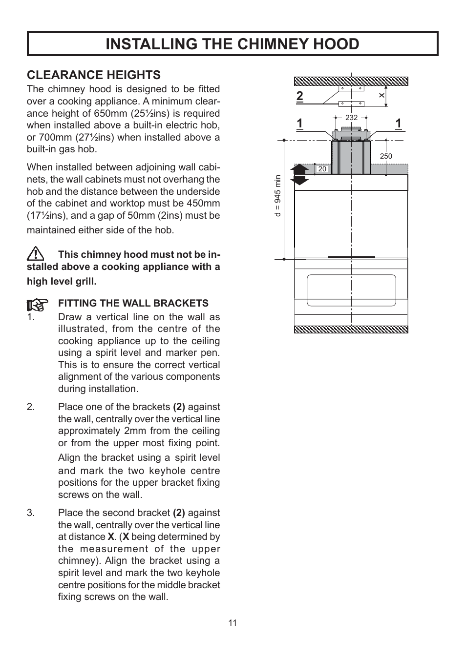 Installing the chimney hood, Clearance heights | Rangemaster RMHDT90SS User Manual | Page 12 / 16