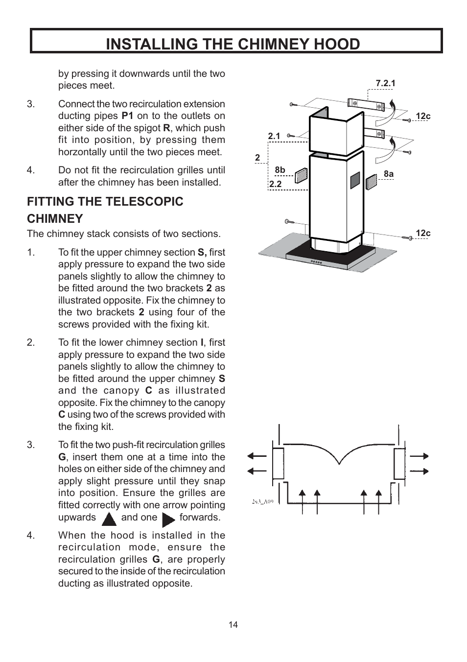 Installing the chimney hood, Fitting the telescopic chimney | Rangemaster RMHDT90SS User Manual | Page 15 / 16