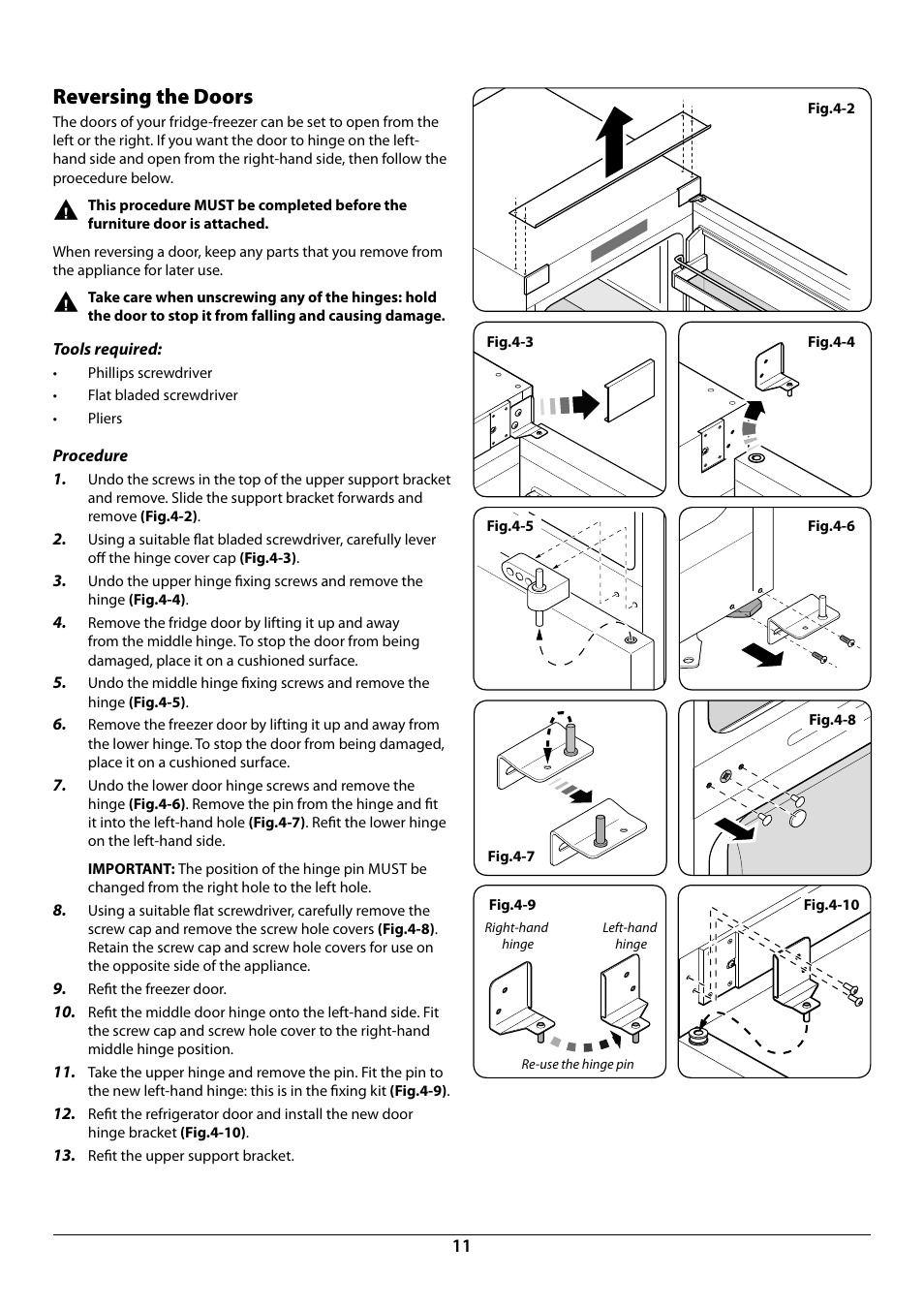 Reversing the doors | Rangemaster U110121 - 01A User Manual | Page 13 / 24
