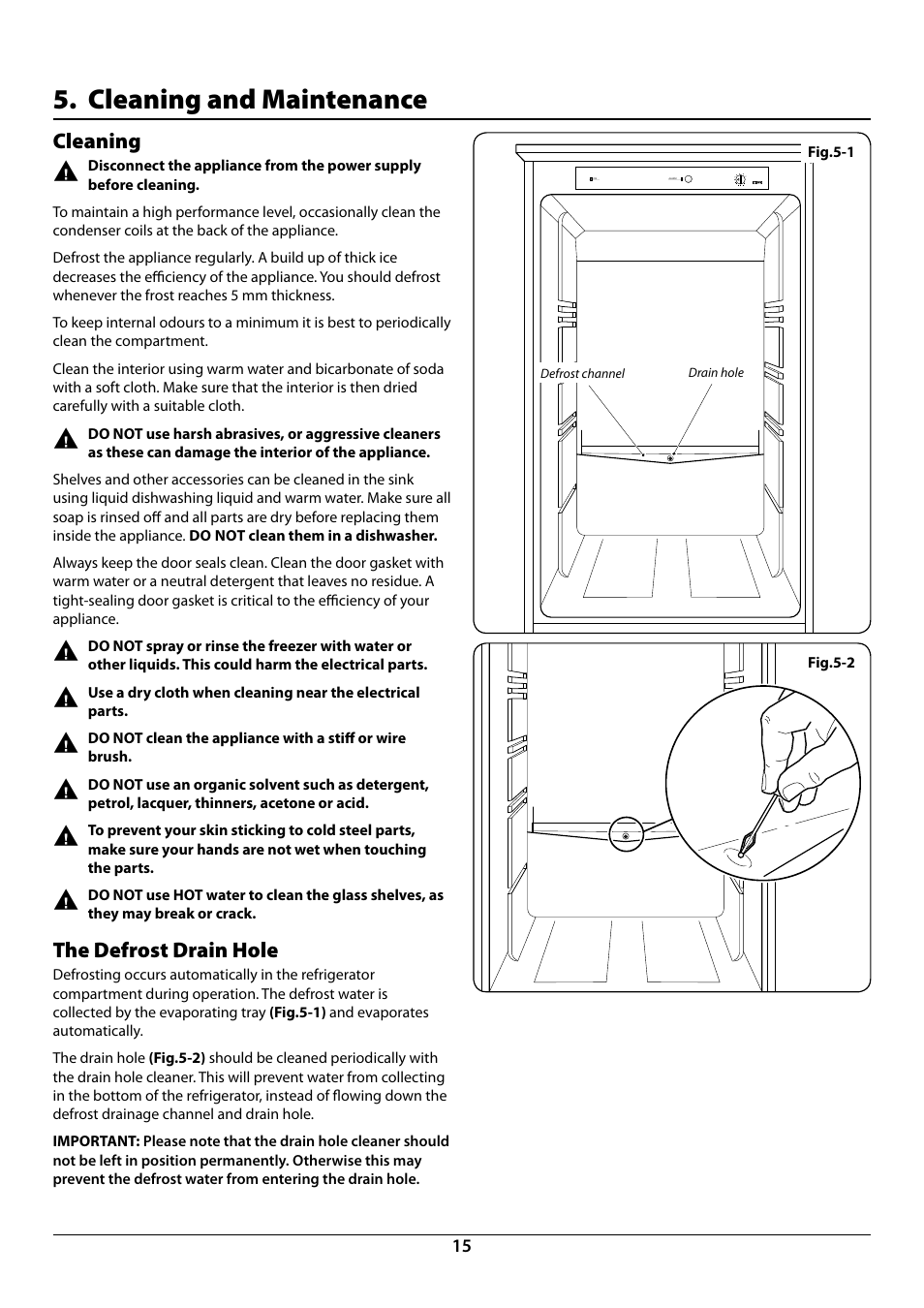 Cleaning and maintenance, Cleaning, The defrost drain hole | Rangemaster U110121 - 01A User Manual | Page 17 / 24