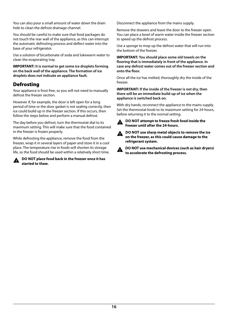 Defrosting | Rangemaster U110121 - 01A User Manual | Page 18 / 24