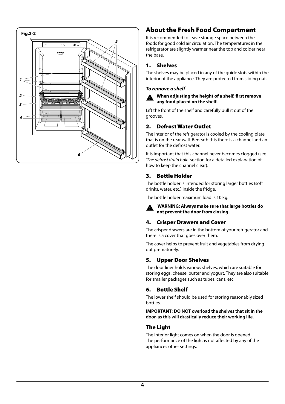 About the fresh food compartment | Rangemaster U110121 - 01A User Manual | Page 6 / 24