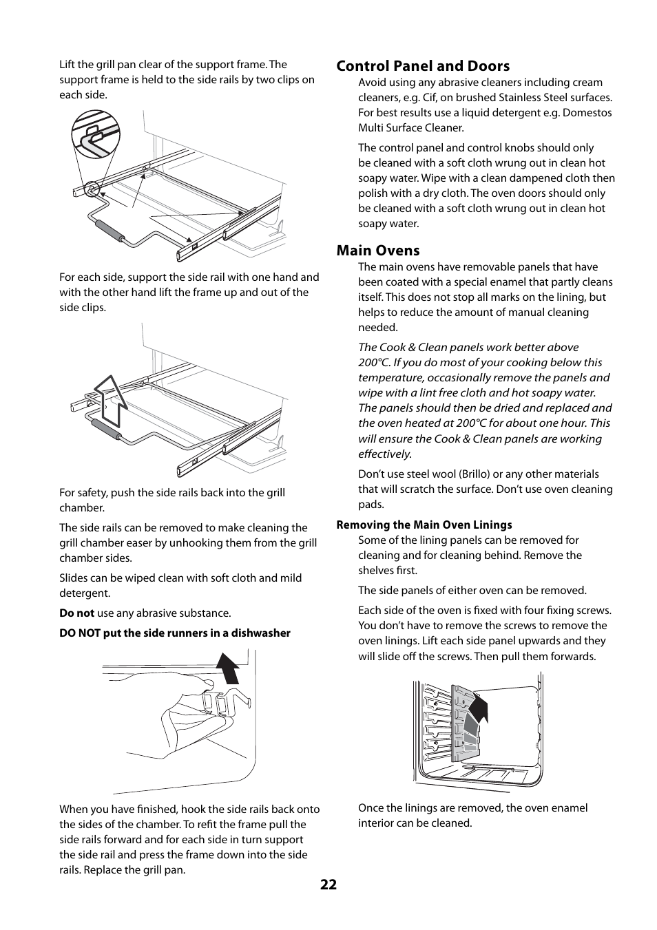 Control panel and doors, Main ovens | Rangemaster 110 User Manual | Page 22 / 44