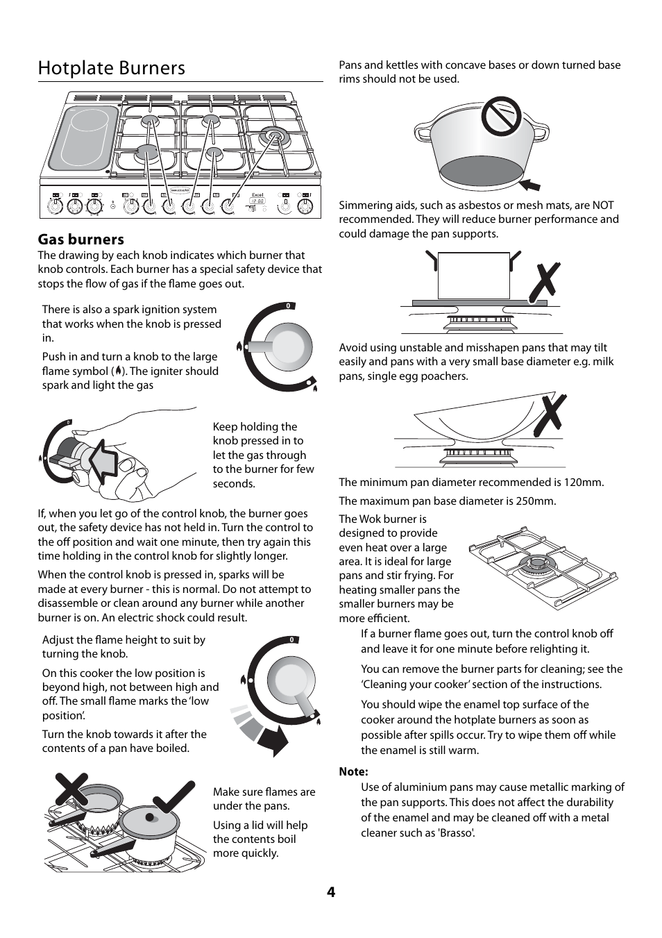 Hotplate burners, Gas burners | Rangemaster 110 User Manual | Page 4 / 44