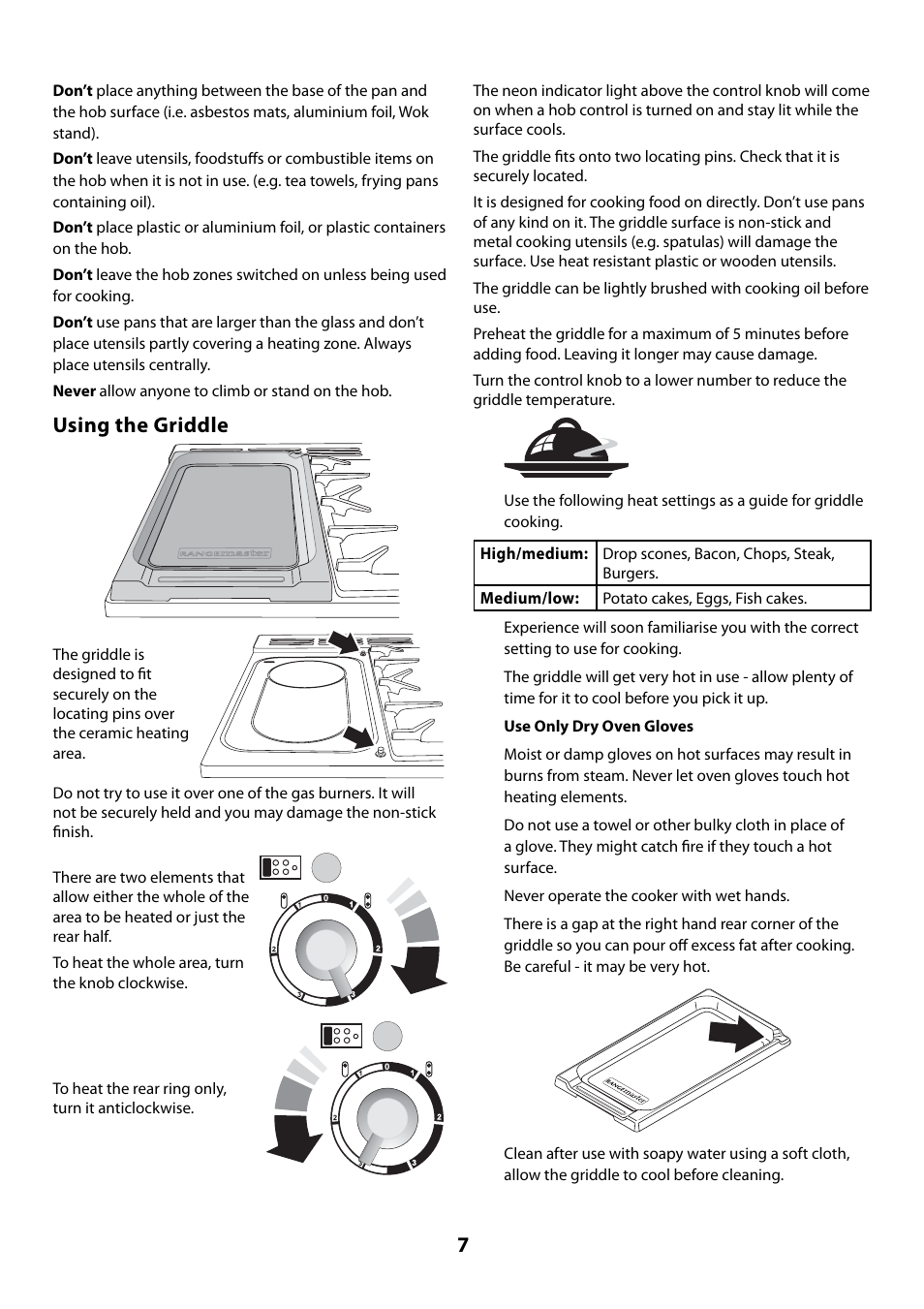 Using the griddle | Rangemaster 110 User Manual | Page 7 / 44