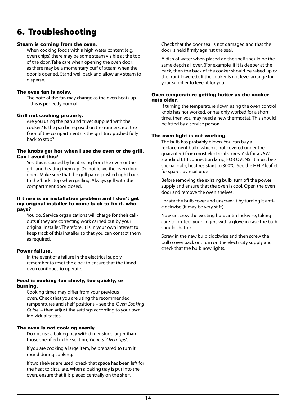 Troubleshooting | Rangemaster R6012 User Manual | Page 16 / 24