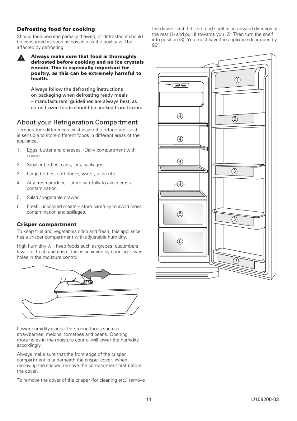 About your refrigeration compartment | Rangemaster SxS Refrigeration U109200-03 User Manual | Page 11 / 20